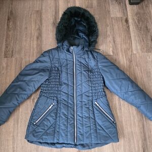 INTL d.e.t.a.i.l.s Women's Puffer Hooded Jacket - Blue/aqua XL